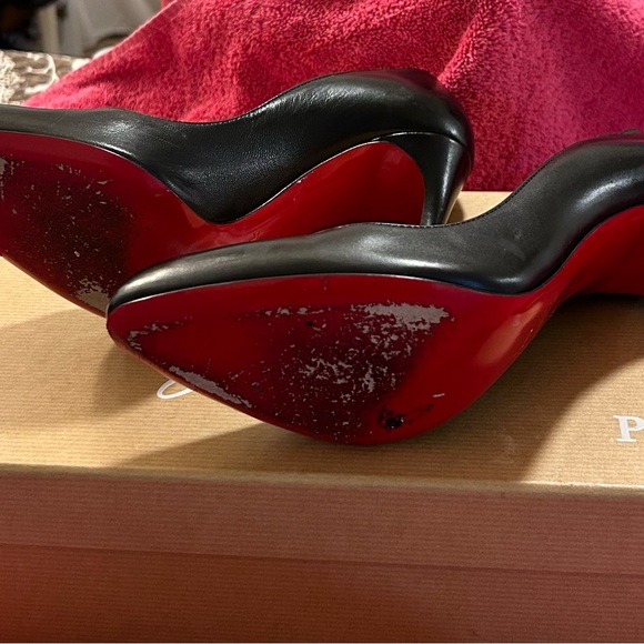 Black leather Christian Louboutin 4” heels. - Picture 7 of 11